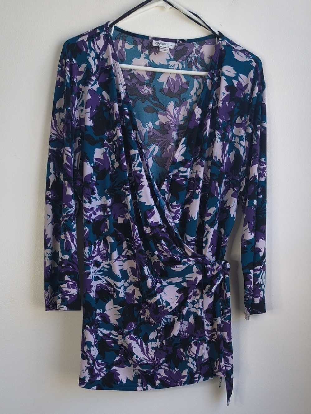 Floral Wrap Top in Teal and Purple
